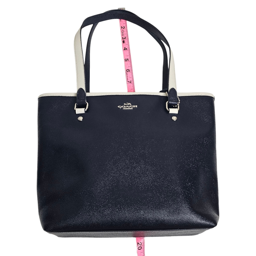 Coach Navy White Zip Top Tote in Crossgrain Leather - Picture 8 of 10